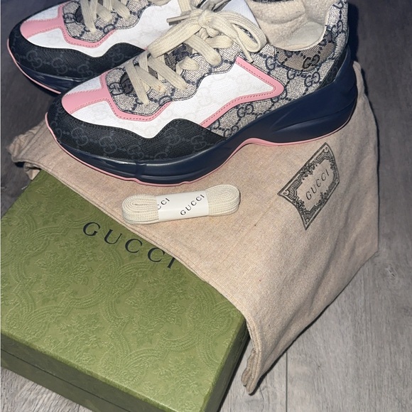 Gucci Pink and Black Patterned Sneakers - Picture 1 of 5